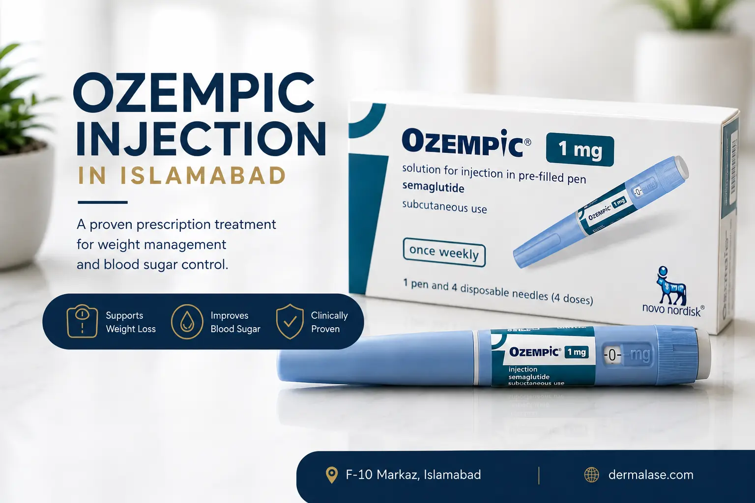 Ozempic injection in Islamabad administered by Dr. Shumaila Khan at Dermalase for medically supervised weight management, appetite control, and metabolic health using personalized GLP-1 treatment plans.