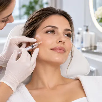 Dermatology treatments at Dermalase Clinic Islamabad, featuring a professional facial injectable procedure for skin rejuvenation and aesthetic care by a qualified practitioner.