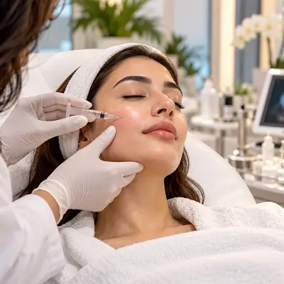 Skin Boosters in Islamabad 1 Skin booster treatment in Islamabad at Dermalase by Dr. Shumaila Khan, showing professional injectable skin booster therapy for dull, dry and dehydrated skin, fine lines, uneven texture and loss of elasticity. Treatments may include hyaluronic acid and polynucleotide boosters for the face, under-eyes, neck and hands to support hydration, smoother texture and healthier-looking skin.